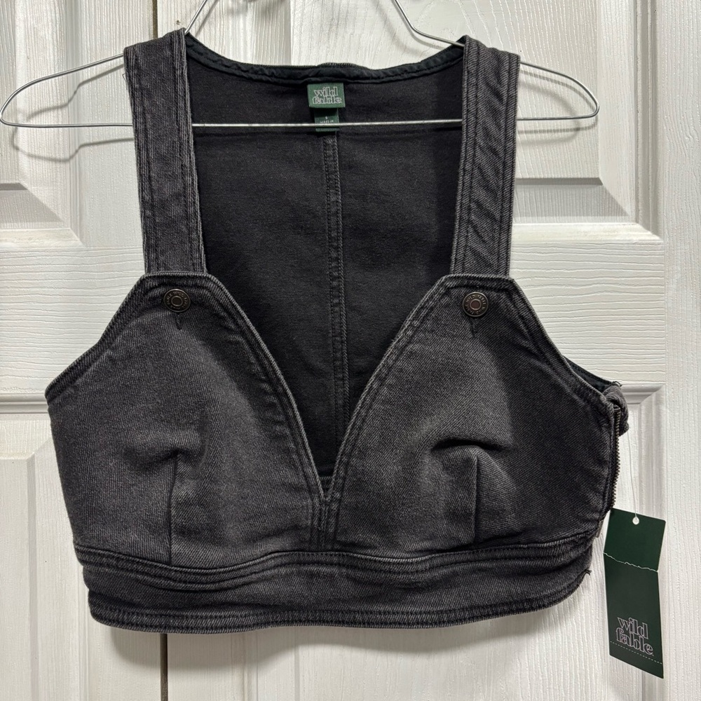 Wild Fable Black Denim Crop Top Vest with Zip Up Side